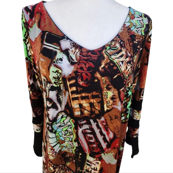 Eva Varro Abstract Art Asymmetrical Tunic Top Large Black Edgy Boho Artsy - Picture 5 of 10